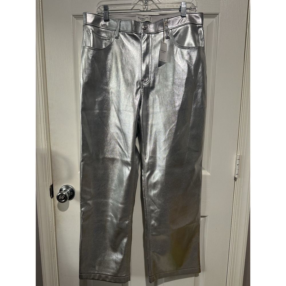 Abercrombie & Fitch Shimmering Silver‎ Vegan Leather Pants Size 14 Women's